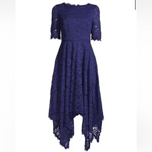 Shani Floral Lace Midi lined / size 6 /worn 1x / handkerchief hem / so feminine!